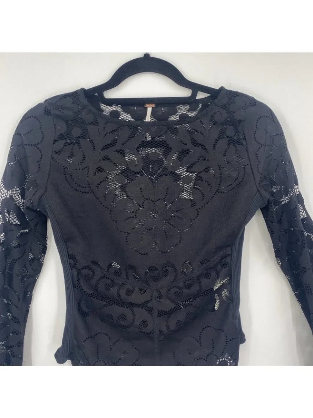 Free People Wild Roses Hook & Eye Cuff Lace Fitted Long Sleeve Top XS